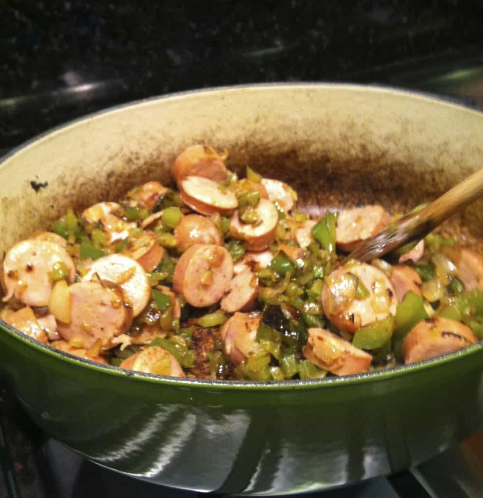 Browning sausage for jambalaya