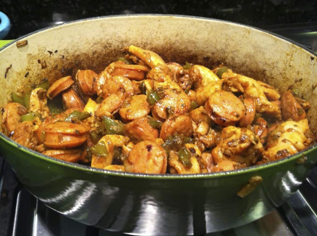 Browning chicken for jambalaya