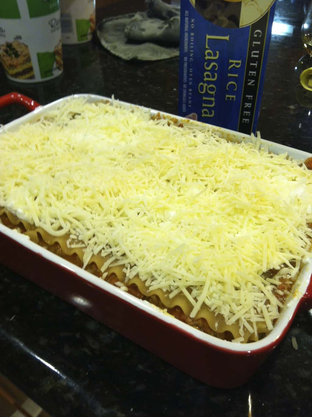 gluten-free lasagna, ready to go into the oven