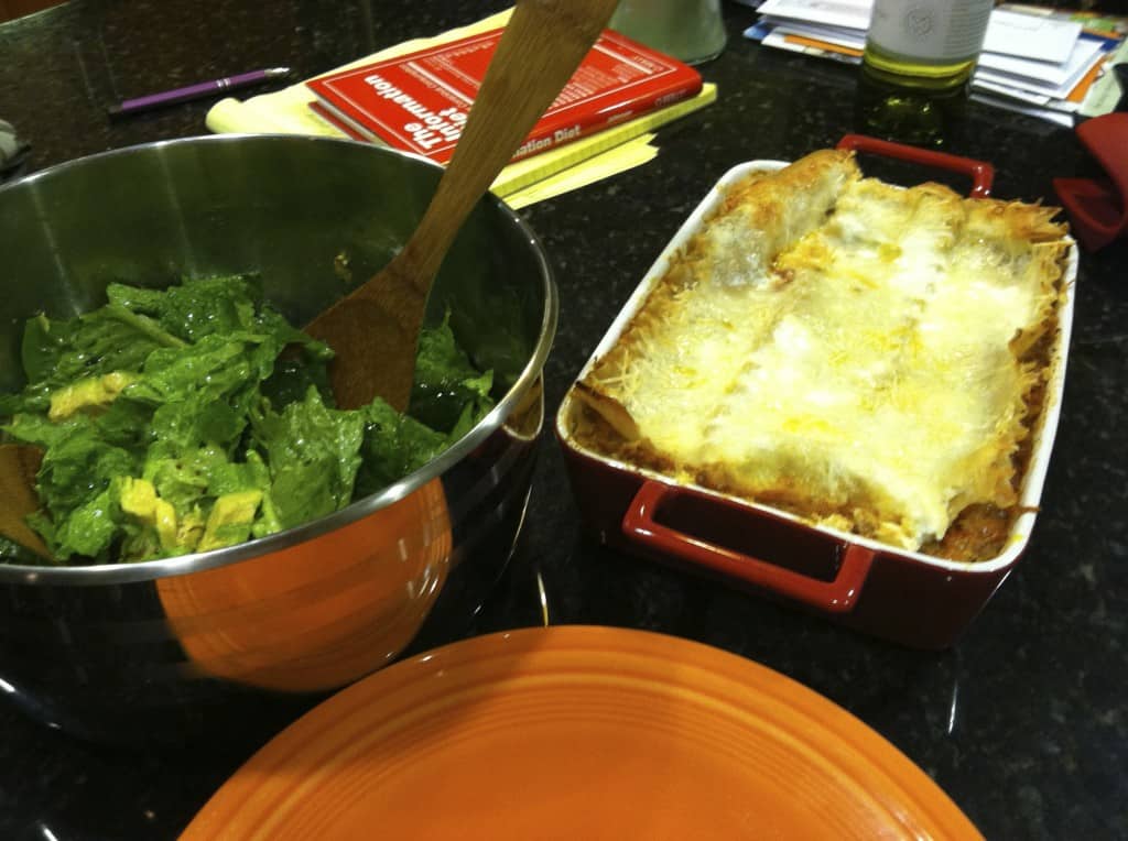 gluten-free lasagna and side salad for dinner