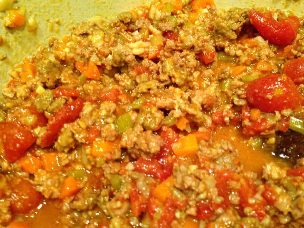 simmering Bolognese sauce