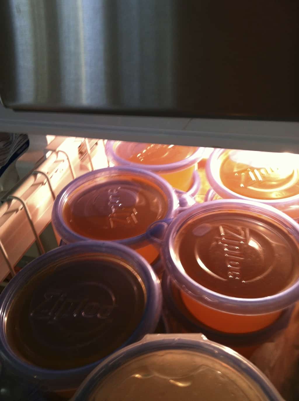 Chicken stock, ready to freeze.