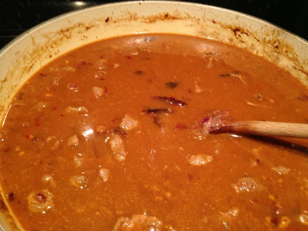 Chili simmering on the stove