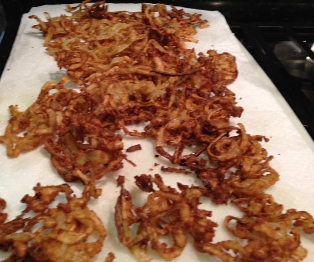 Full batch of crispy fried onions.