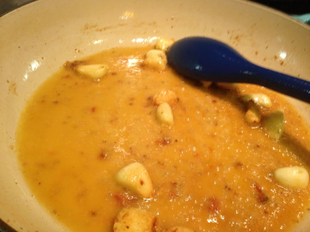 Sauteeing the garlic.