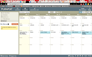 My menu plan using Plan to Eat