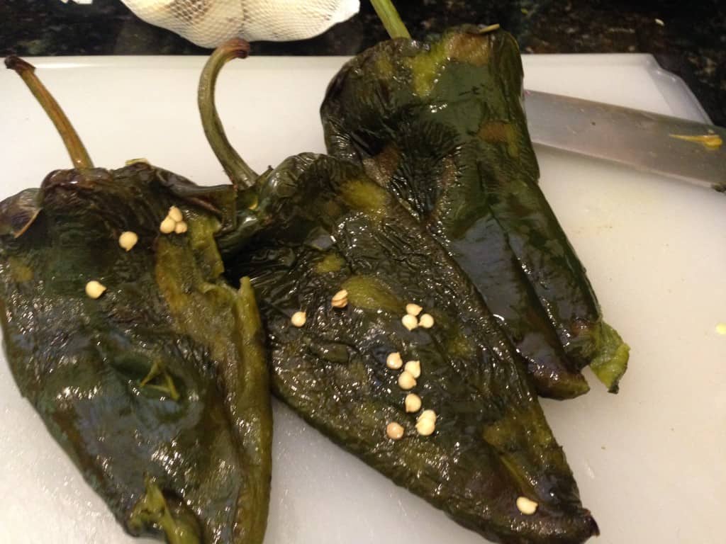 Roasted Peppers Ready for Peeling and Chopping