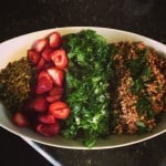 Gluten-free salad with buckwheat, strawberries, and kale.